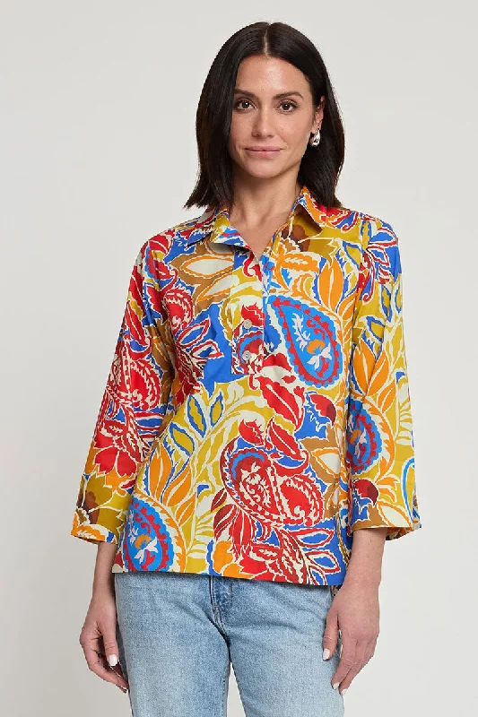 Hinson Wu Multi Paisley Aileen Blouse Delicate Pleat Blouse
