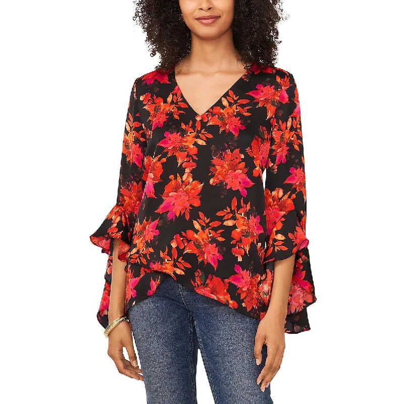 Imagine Vince Camuto Womens Satin Floral Print Blouse Soft Pastel Blouse