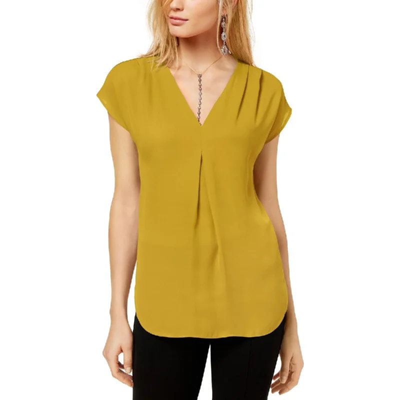 INC Womens Office Wear Cap Sleeves Blouse Collared Satin Blouse