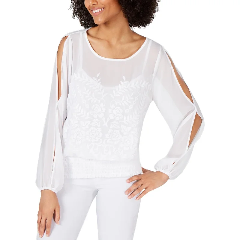 INC Womens Sheer Embroidered Blouse Chic Wrap Blouse