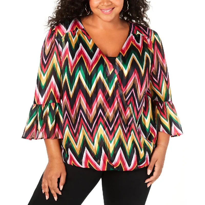 INC Womens Surplice Bell Sleeves Blouse Elegant Embroidery Blouse