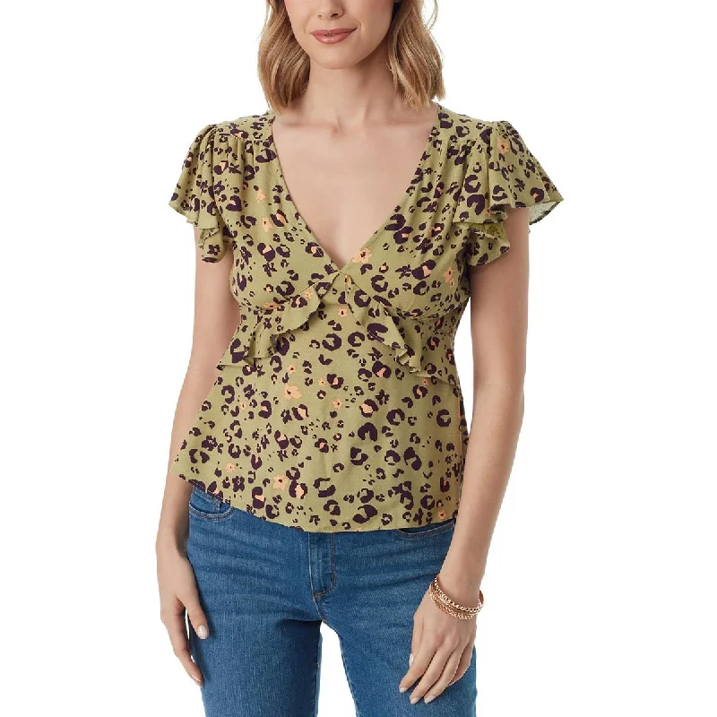 Jessica Simpson Womens Cut-Out Back V-Neck Blouse Sheer Sleeve Blouse