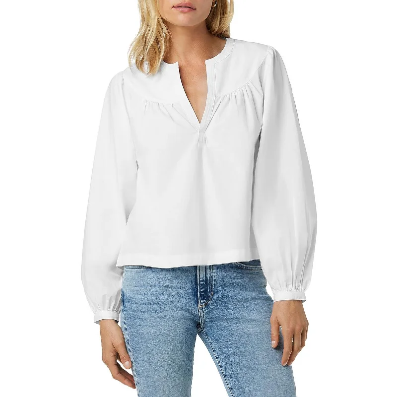 Joe's Jeans Womens The Suzie Cotton V-neck Blouse Asymmetric Hem Blouse