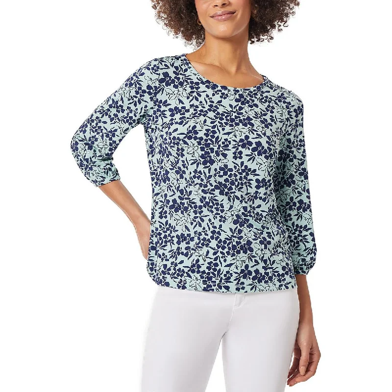 Jones New York Womens Wideneck Three Quarter Sleeve Blouse Feminine Ruffle Blouse