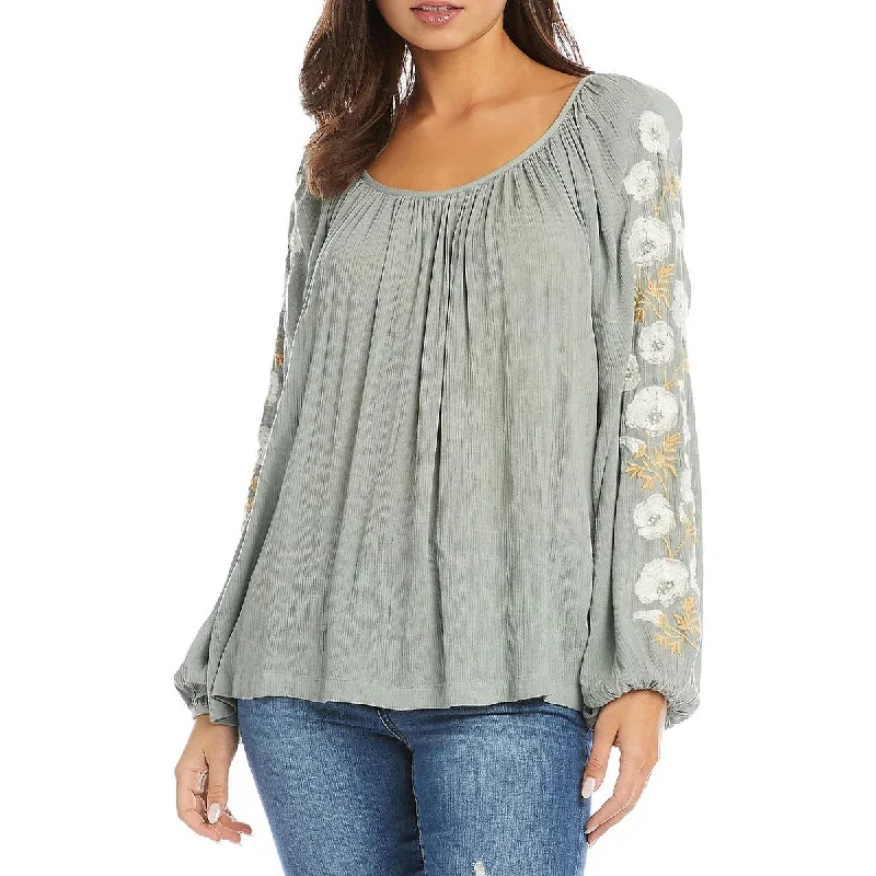Karen Kane Womens Floral Embroidered Blouse Boho Chic Blouse