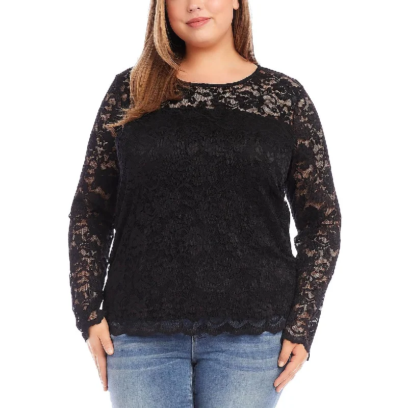 Karen Kane Womens Plus Lace Scalloped Blouse Vintage Lace Blouse
