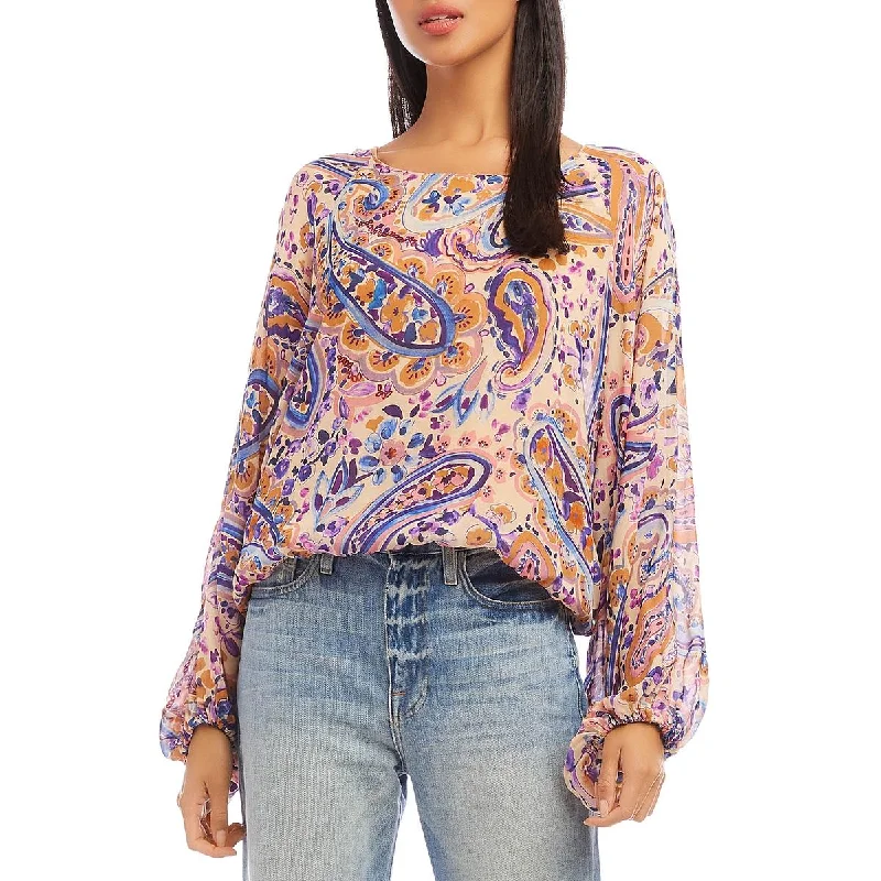 Karen Kane Womens Scoop Neck Blouson Blouse Lightweight Chiffon Blouse