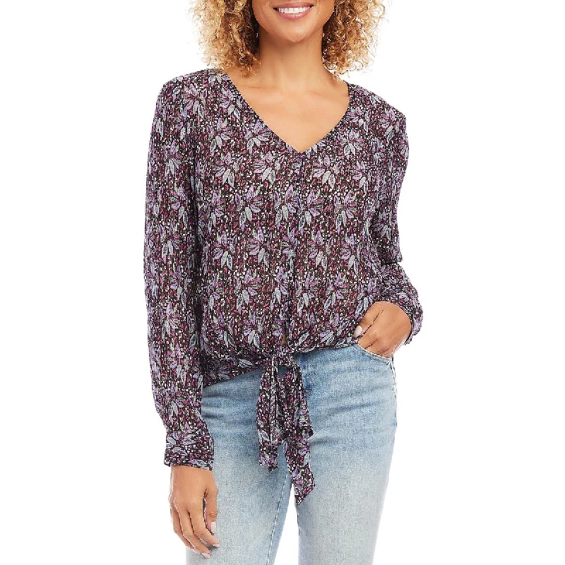 Karen Kane Womens V Neck Metallic Blouse Classic Minimalist Blouse