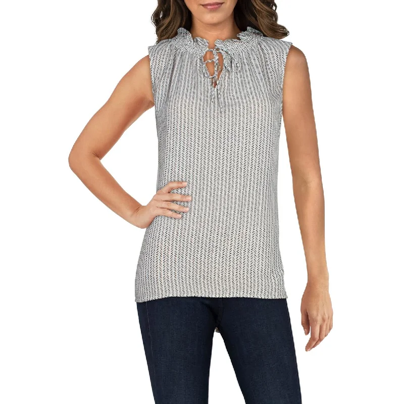 Karl Lagerfeld Paris Womens Printed Sleeveless Blouse Everyday Stylish Blouse