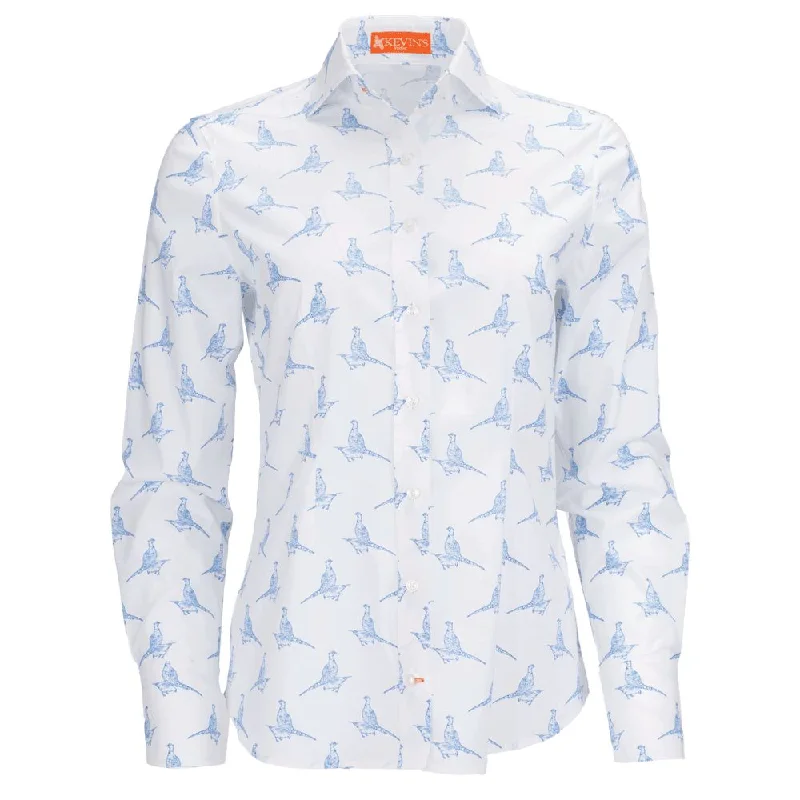 Kevin's Finest Women's Blue Pheasant Blouse Balloon Sleeve Blouse