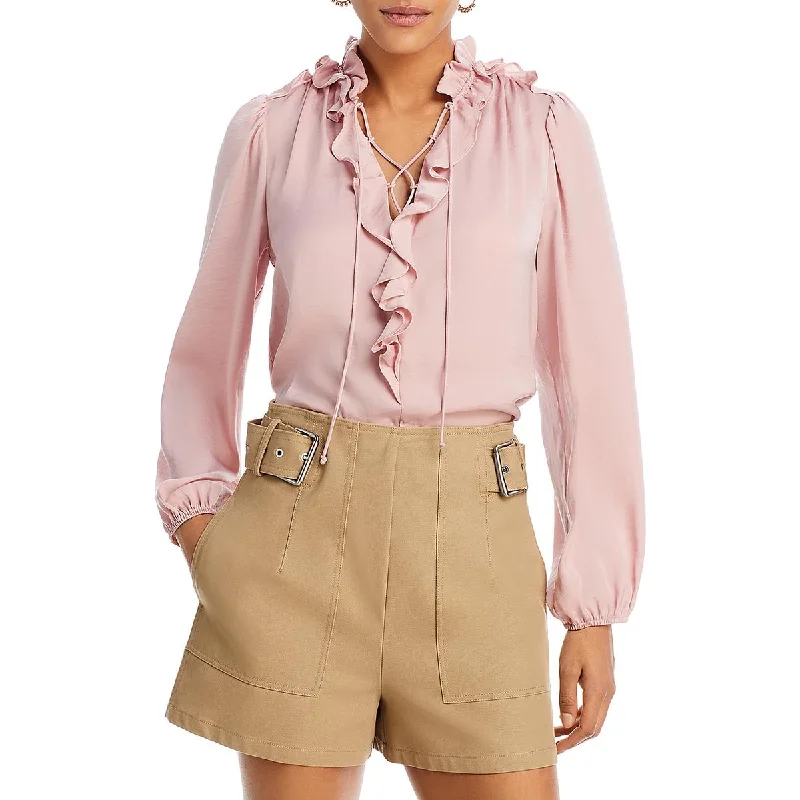 Kobi Halperin Womens Gabby Satin Lace-Up Blouse Chic Wrap Blouse