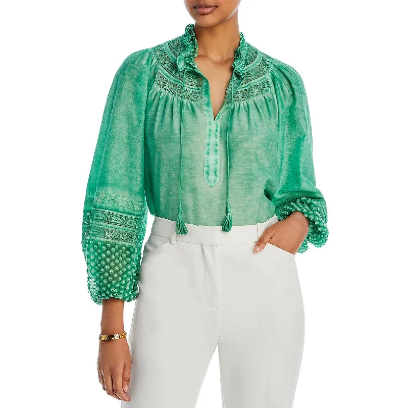 Kobi Halperin Womens Lace Embroidered Blouse Feminine Satin Blouse