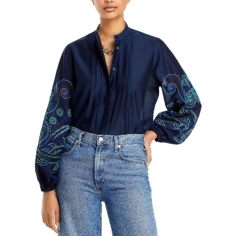 Kobi Halperin Womens Reese Silk Blend Button-Down Blouse Classic Striped Blouse