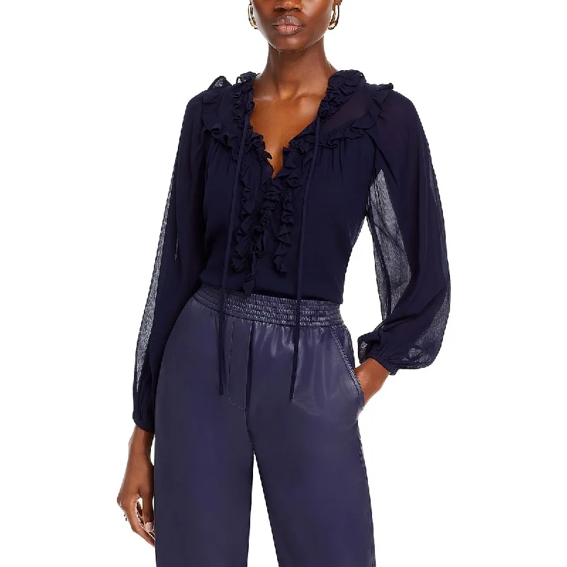 Kobi Halperin Womens   Ruffle V-Neck Blouse Smart Business Blouse