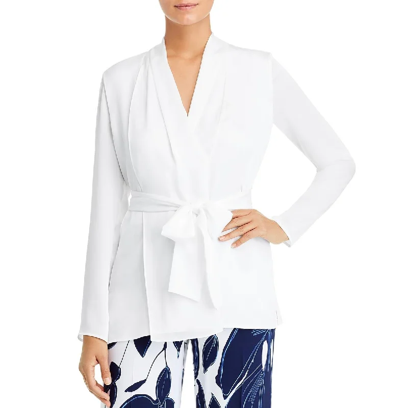Lafayette 148 New York Womens Wilson V-Neck Waist Tie Blouse Airy Cotton Blouse
