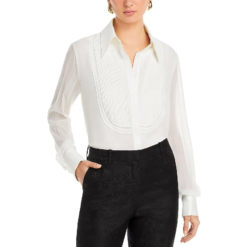 Lafayette 148 Womens Silk Button Down Blouse Sleeveless Chiffon Blouse