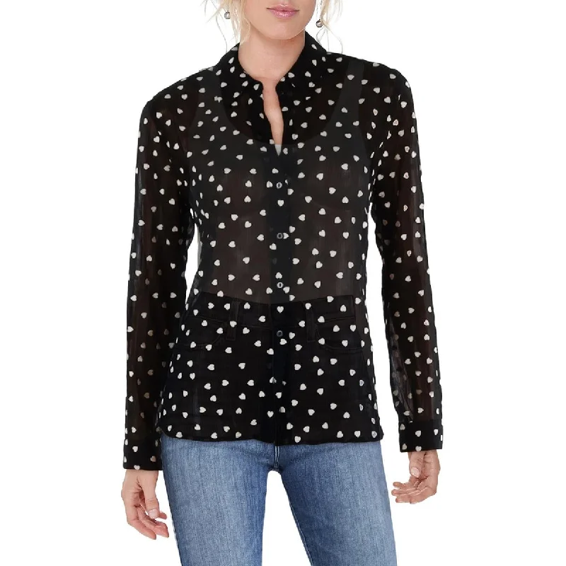 L'Agence Womens Petites Hearts Sheer Blouse Gathered Detail Blouse