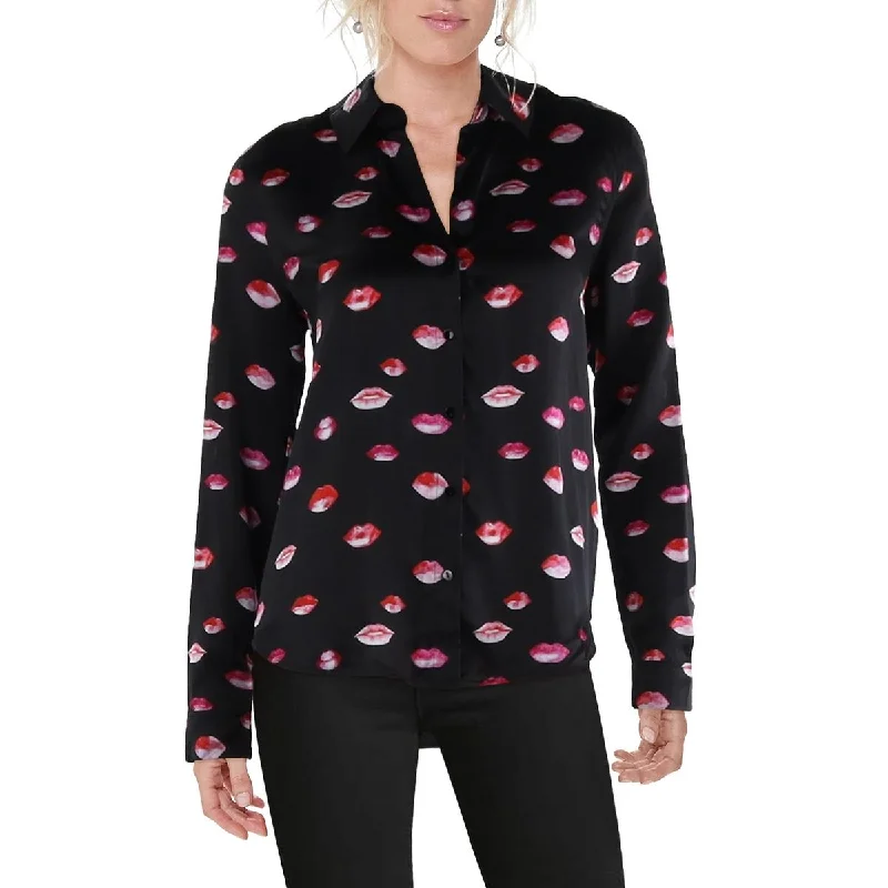 L'Agence Womens Silk Lip Print Blouse Casual Relaxed Fit Blouse