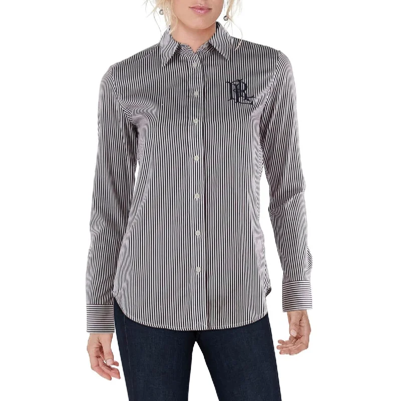 Lauren Ralph Lauren Womens    Cotton Striped Blouse Satin Long Blouse