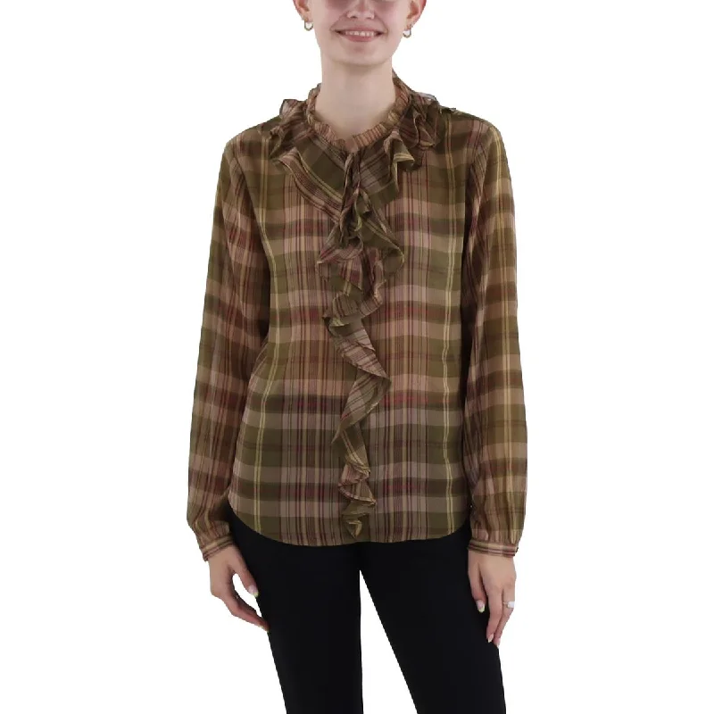 Lauren Ralph Lauren Womens Ruffled Hi Low Blouse Floral Chiffon Blouse