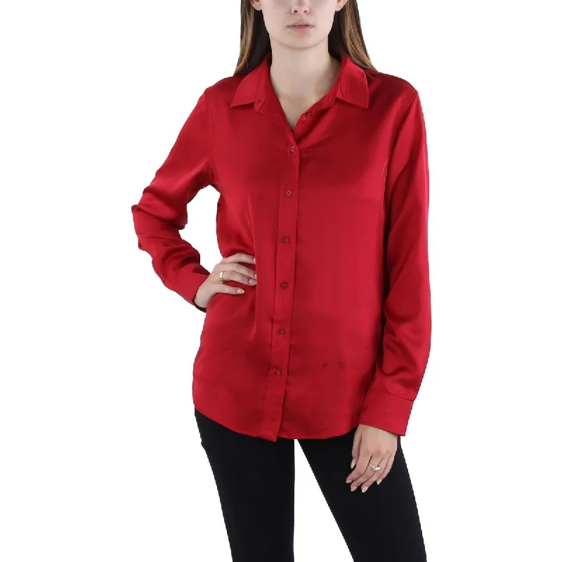 Lauren Ralph Lauren Womens Satin Button Front Blouse Wrap Front Blouse