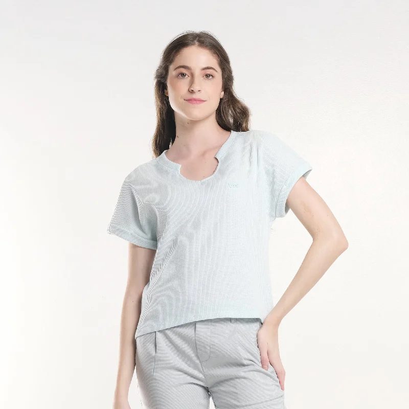 LEE WOMENS V-NECK CONTINUOUS SLEEVES BLOUSE Asymmetric Hem Blouse