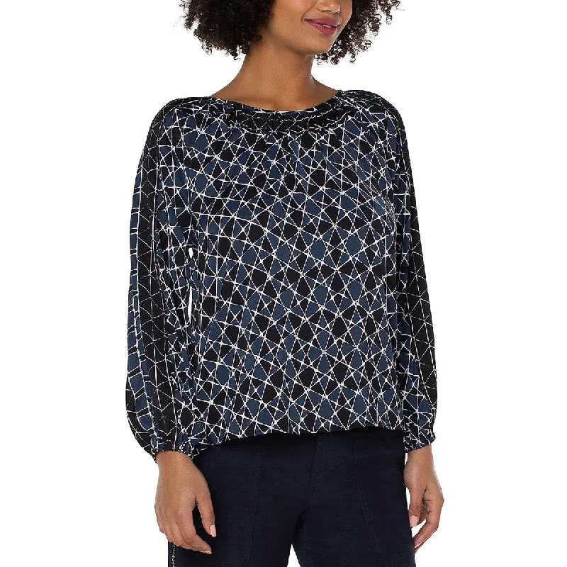 Liverpool Womens Shirred Printed Blouse Boho Chic Blouse