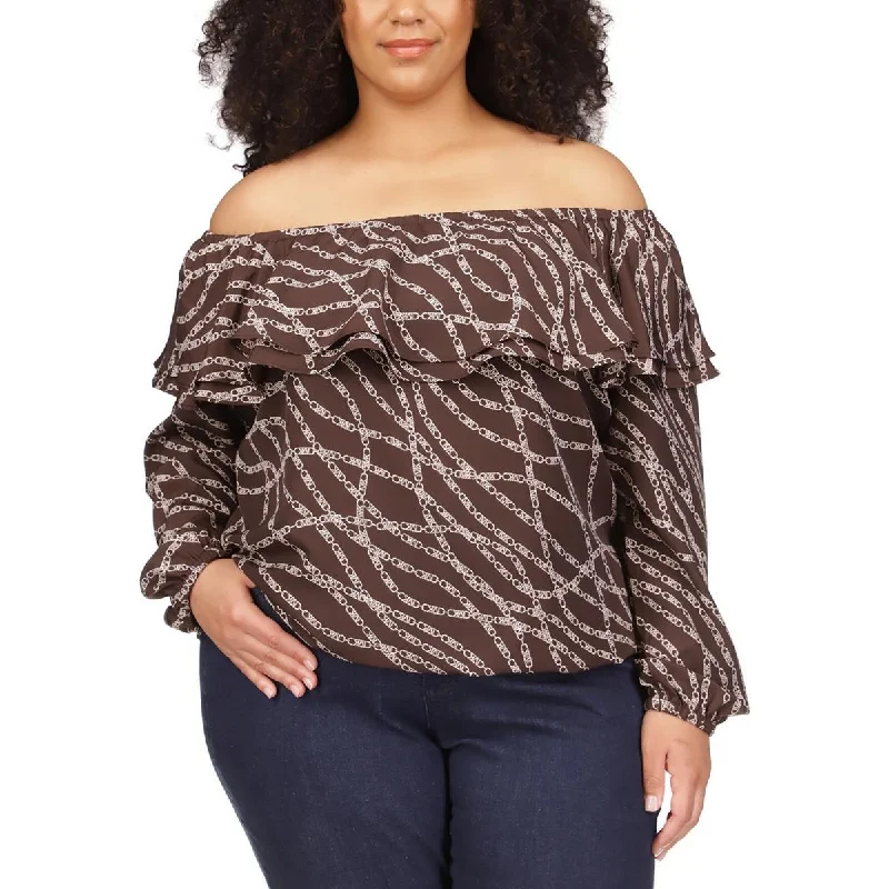 MICHAEL Michael Kors Womens Plus Drapey Banded Bottom Blouse Office Formal Blouse