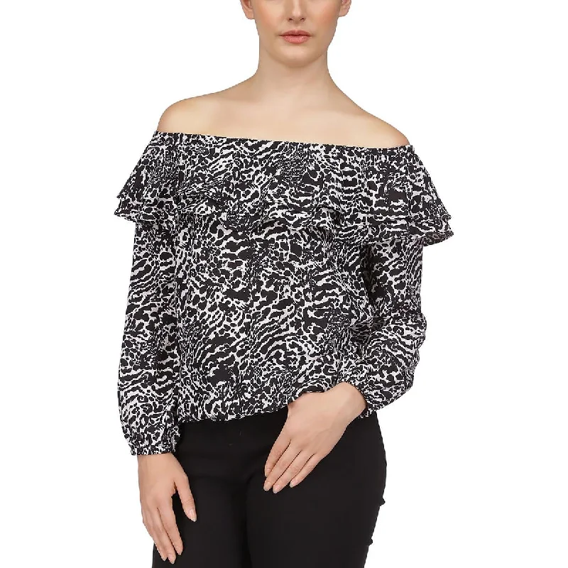 MICHAEL Michael Kors Womens Ruffled Off The Shoulder Blouse Sleeveless Chiffon Blouse