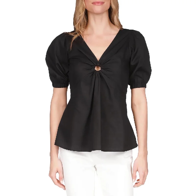 MICHAEL Michael Kors Womens V-Neck Cutout Blouse Peter Pan Collar Blouse