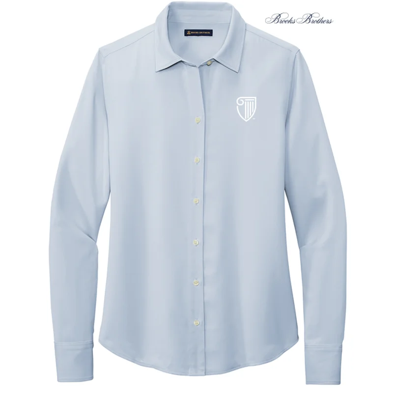 NEW STRAYER Brooks Brothers® Women’s Full-Button Satin Blouse - Heritage Blue Double-Layered Blouse