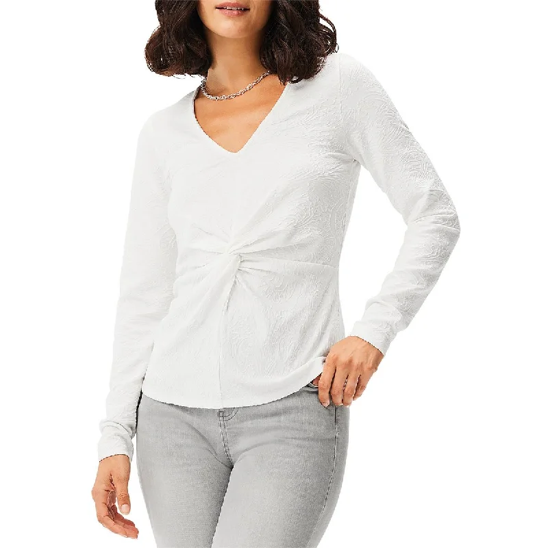 Nic + Zoe Womens Twist Front Embossed Blouse Lightweight Linen Blouse