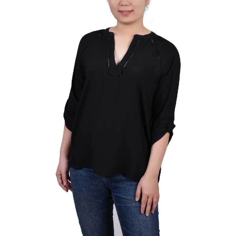 NY Collection Womens Collared V Neck Blouse Smart Casual Blouse