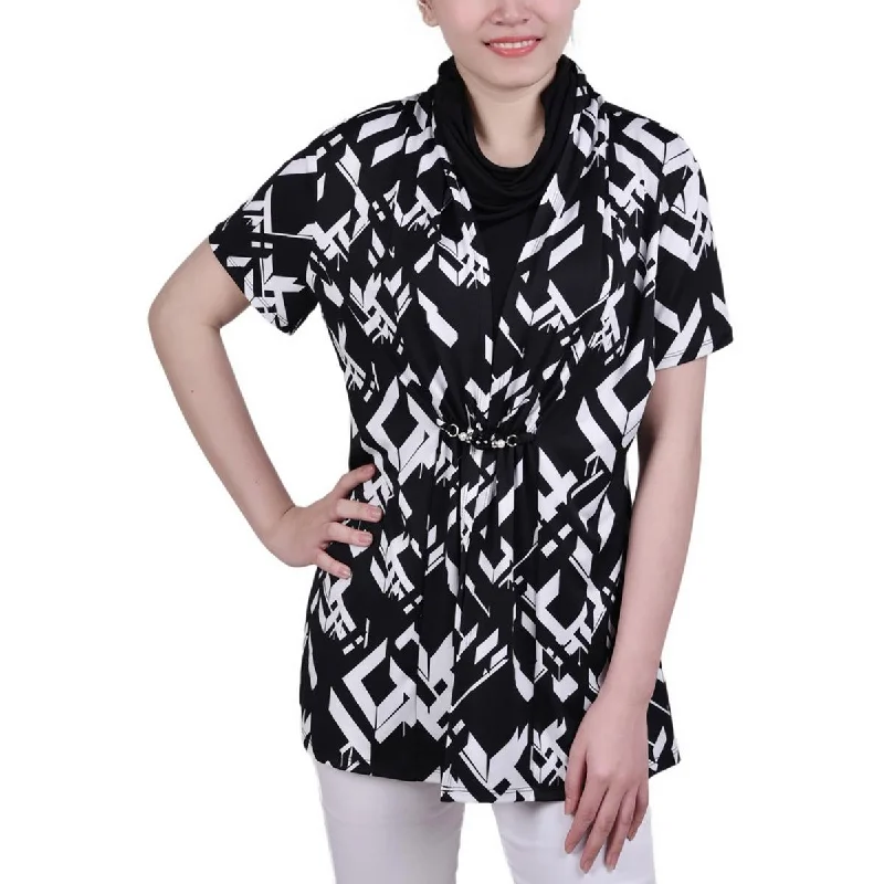 NY Collection Womens Petites V Neck Face Covering Blouse Vintage Lace Blouse