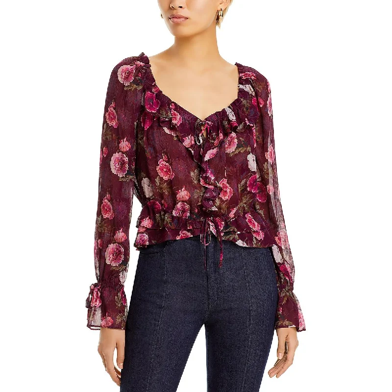 Paige Womens Lanea Ruffled Sheer Blouse Floral Print Blouse