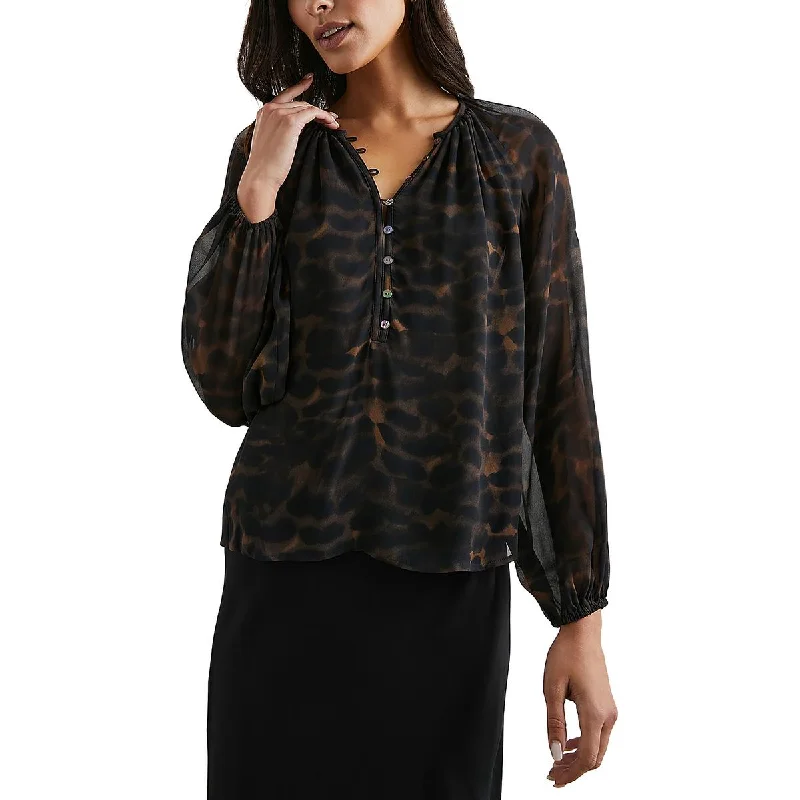 Rails Womens Indi Chiffon Animal Print Blouse Feminine Tie Blouse
