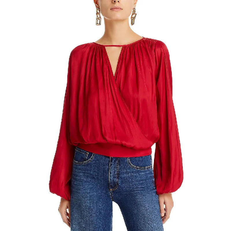 Ramy Brook Womens Plunging Surplice Blouse Pleated Collar Blouse