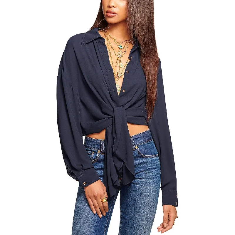 Ramy Brook Womens Raven Collar Long Sleeve Blouse Satin Long Blouse