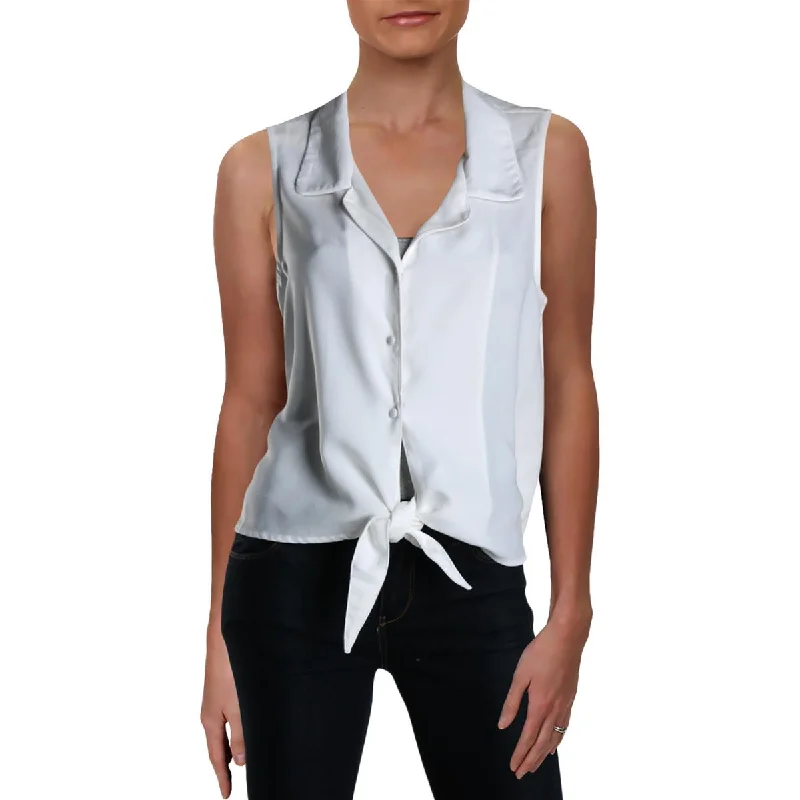 RD Style Womens Tie Front Collared Blouse Flowy Bohemian Blouse