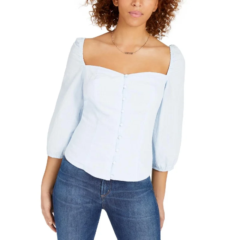 Sage The Label Womens Square Neck Smocked Blouse Delicate Bow Blouse