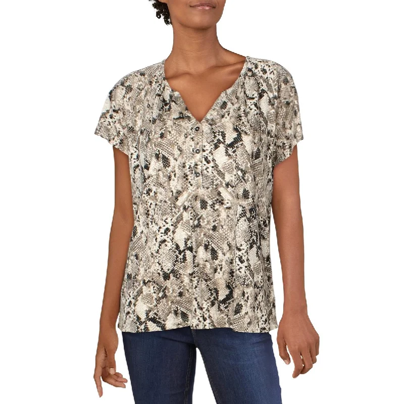Sanctuary Womens Cotton Snake Print Blouse Cotton Casual Blouse