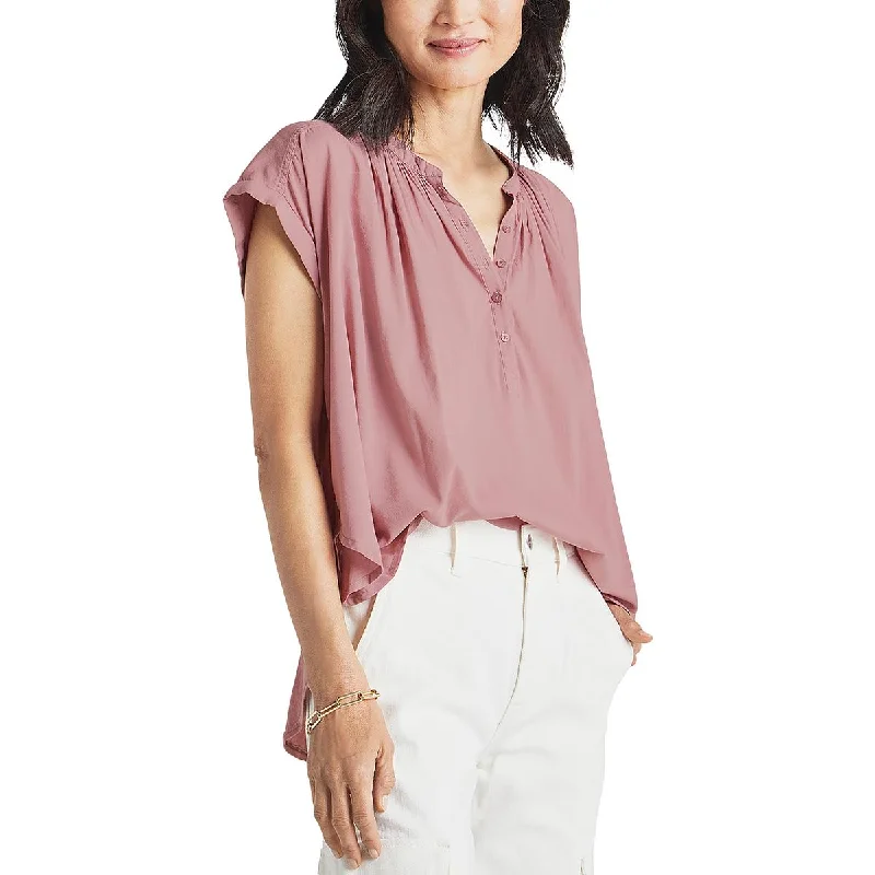 Splendid Womens Paloma Henley Hi-Low Blouse Stretchy Fitted Blouse
