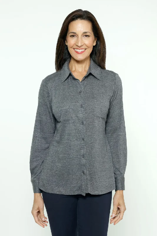 Top Ligne Double Pocket Shacket Bell Sleeve Blouse