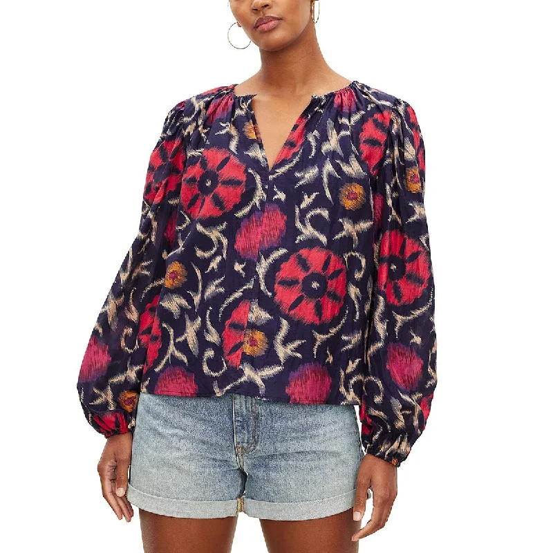 VELVET BY GRAHAM & SPENCER Womens Keyhole Long Sleeve Blouse Oversized Silk Blouse