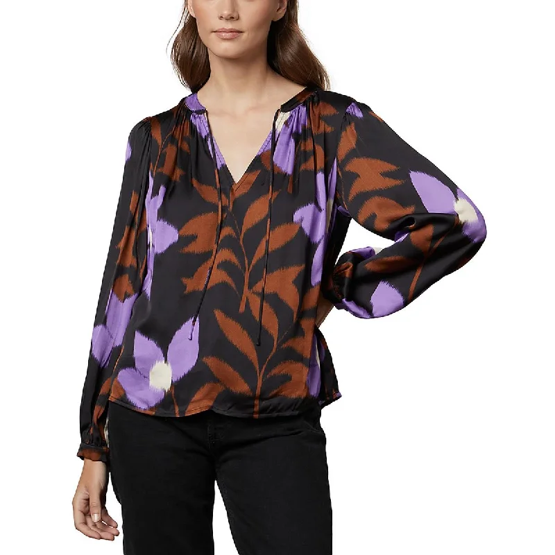VELVET BY GRAHAM & SPENCER Womens Printed Tie Neck Blouse Subtle Shimmer Blouse