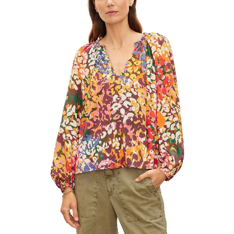 VELVET BY GRAHAM & SPENCER Womens Printed V Neck Blouse Versatile Layering Blouse