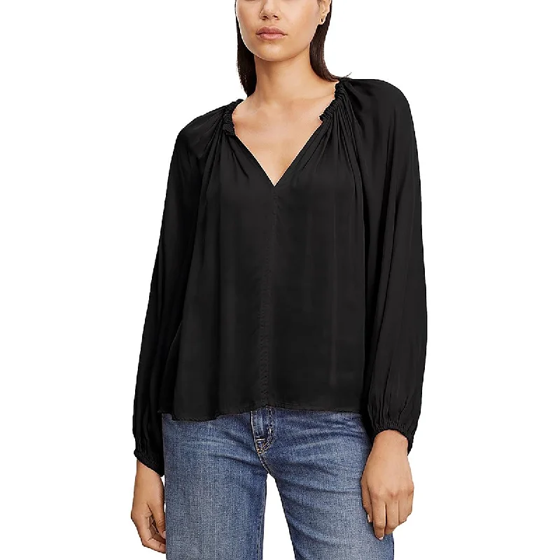 VELVET BY GRAHAM & SPENCER Womens V Neck Bishop Sleeve Blouse Playful Puff Blouse