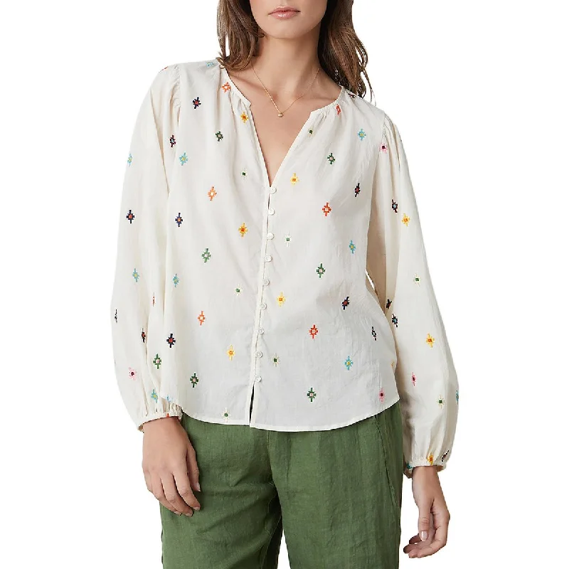 VELVET BY GRAHAM & SPENCER Womens V-Neck Blouse Button-Down Top Chic Sleeveless Blouse