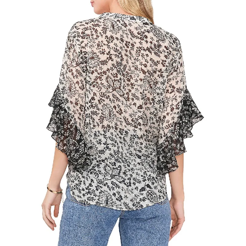 Vince Camuto Womens Pintuck Flutter Sleeve Blouse Stretchy Fitted Blouse