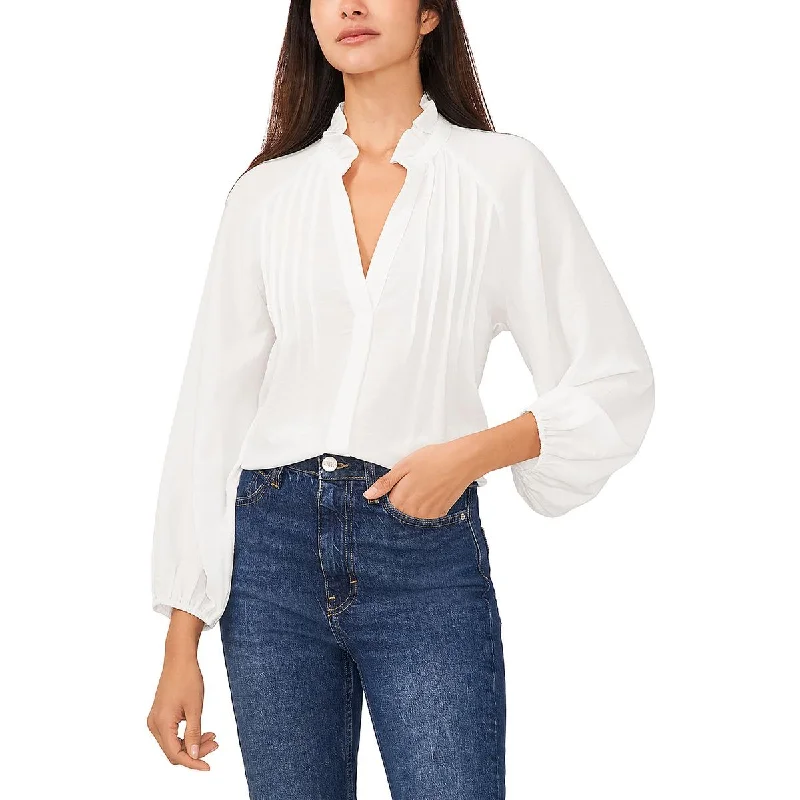 Vince Camuto Womens Ruffled Pleated Blouse Elegant Semi-Sheer Blouse